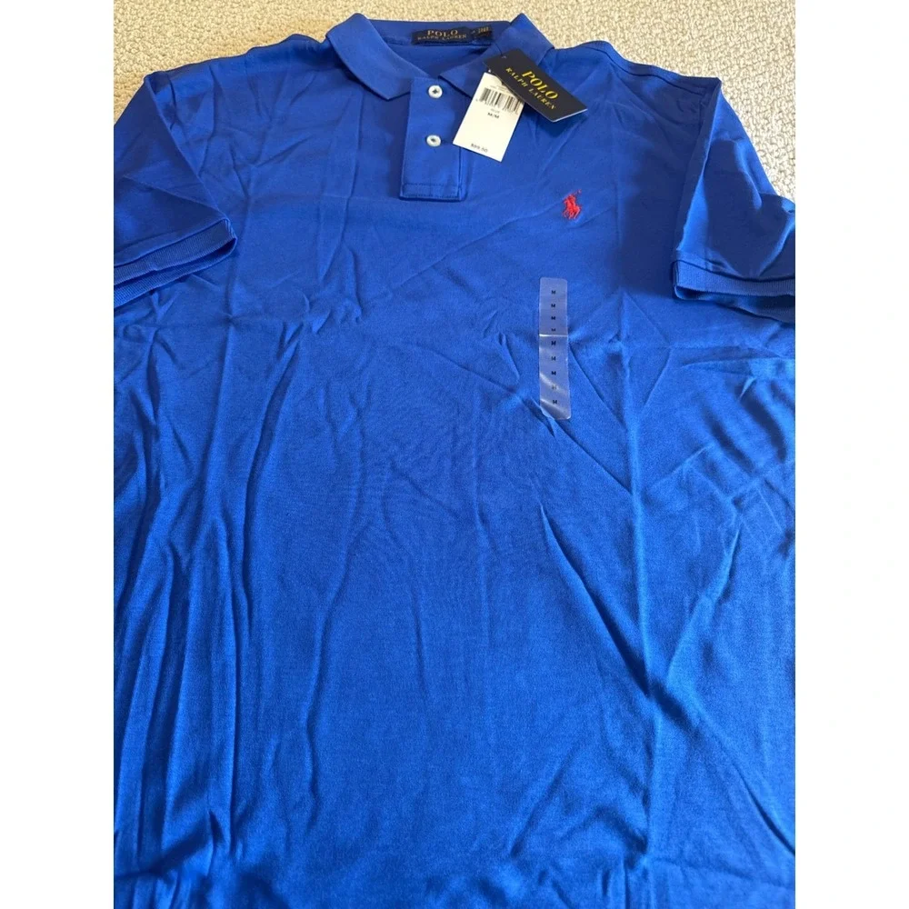 NWT Polo Ralph Lauren Mesh Polo Shirt Blue Red Pony Size Medium Mens